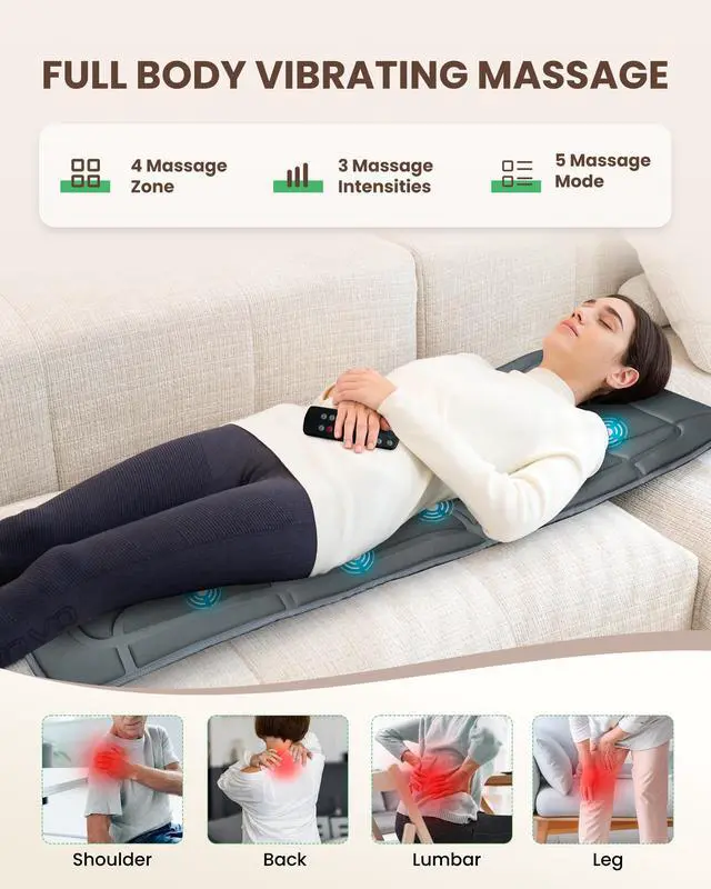 Alt view image 2 of 7 - Fathers Day Dad Gifts Full Body Massage Mat with Heat, Vibration Back Massage Pad for Chair, Bed, Sofa, Back Massager, Massage Chair Pad, 10 Vibration Motors& 2 Heating Levels