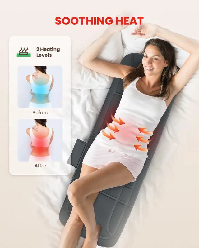 Alt view image 3 of 7 - Fathers Day Dad Gifts Full Body Massage Mat with Heat, Vibration Back Massage Pad for Chair, Bed, Sofa, Back Massager, Massage Chair Pad, 10 Vibration Motors& 2 Heating Levels