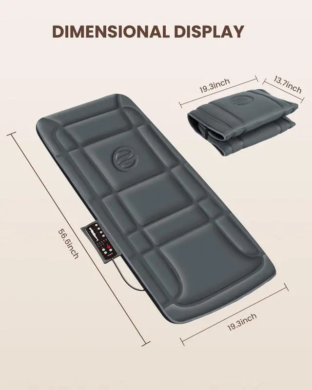Alt view image 5 of 7 - Fathers Day Dad Gifts Full Body Massage Mat with Heat, Vibration Back Massage Pad for Chair, Bed, Sofa, Back Massager, Massage Chair Pad, 10 Vibration Motors& 2 Heating Levels
