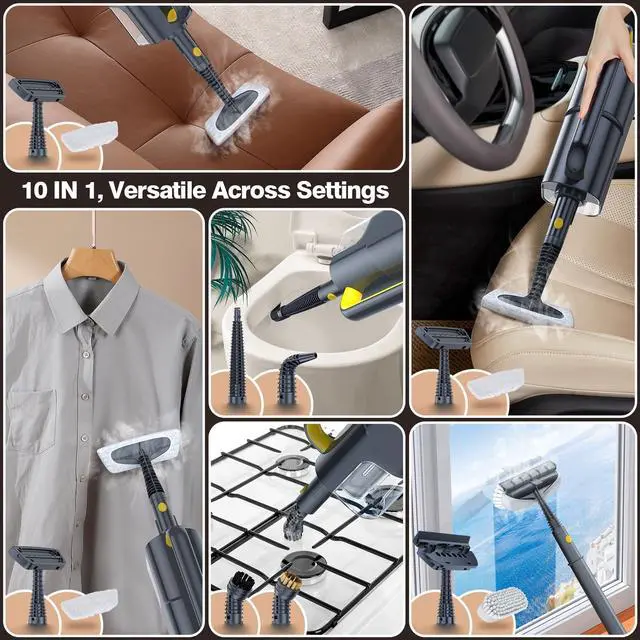 Alt view image 3 of 7 - Mop with Detachable Handheld Steam Cleaner, 10-in-1 Multi Accessories, Quick 10s Heat, 350ml and 2-Level Steamer for Cleaning Floor, Carpet, BBQ Grill, Tile, and Grout, Gray