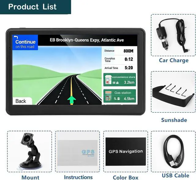 Alt view image 7 of 7 - Car GPS Navigation, 7 inch Touch Screen with 2026 Map, Voice Turn Direction Guidance, Support Speed and Red Light Warning, Pre-Installed North America Lifetime Map Free Update