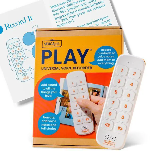 Main image of Play, 10 Hour Capacity Screen-Free Voice Recorder, Playback Tool, Portable Electronic Story Player with Speaker, Clip & Strap, Add Voice to Journals, Albums and Keepsakes