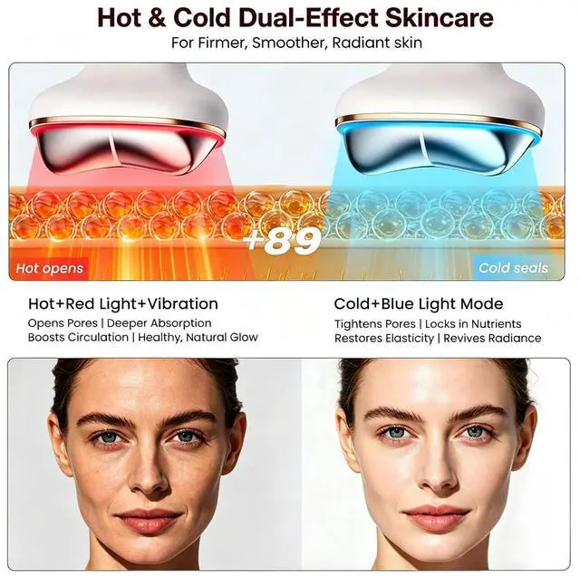 Alt view image 3 of 7 - Cold Heated Electric Gua Sha, Facial Neck Lymphatic Drainage Sculpting Tool, Cooling Depuffing Wand for Puffy Face Eyes, 7-in-1 LED Red Light Face Massager for Lifting, Contouring, Firming
