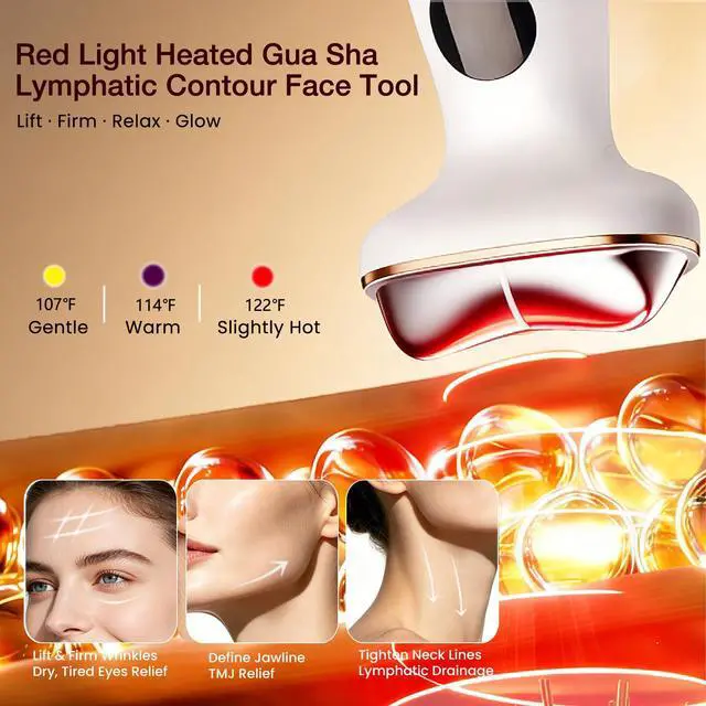 Alt view image 4 of 7 - Cold Heated Electric Gua Sha, Facial Neck Lymphatic Drainage Sculpting Tool, Cooling Depuffing Wand for Puffy Face Eyes, 7-in-1 LED Red Light Face Massager for Lifting, Contouring, Firming