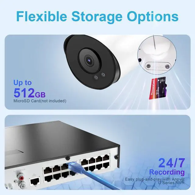 Alt view image 3 of 7 - 6MP Bullet PoE IP Camera with Human & Vehicle Detection, Security IP Camera Outdoor Indoor, 100ft Smart Color Night Vision, 2.8mm Lens, Built-in Mic, 512GB MicroSD Slot, Full Metal (U Series)