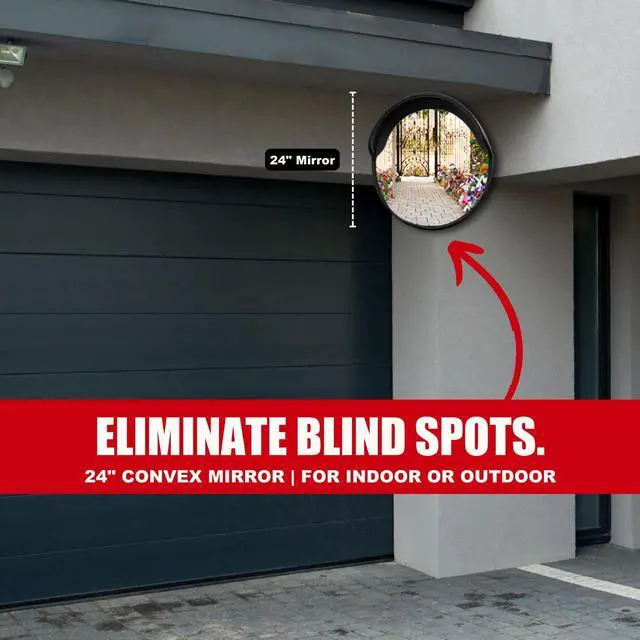Alt view image 2 of 7 - Large 24 Inch Convex Mirror for Blind Spots - Shatterproof Polycarbonate, 180° Wide View for Driveways, Intersections, Warehouses, Roads, and Large Areas - Indoor & Outdoor Security Mirror