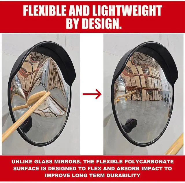 Alt view image 3 of 7 - Large 24 Inch Convex Mirror for Blind Spots - Shatterproof Polycarbonate, 180° Wide View for Driveways, Intersections, Warehouses, Roads, and Large Areas - Indoor & Outdoor Security Mirror