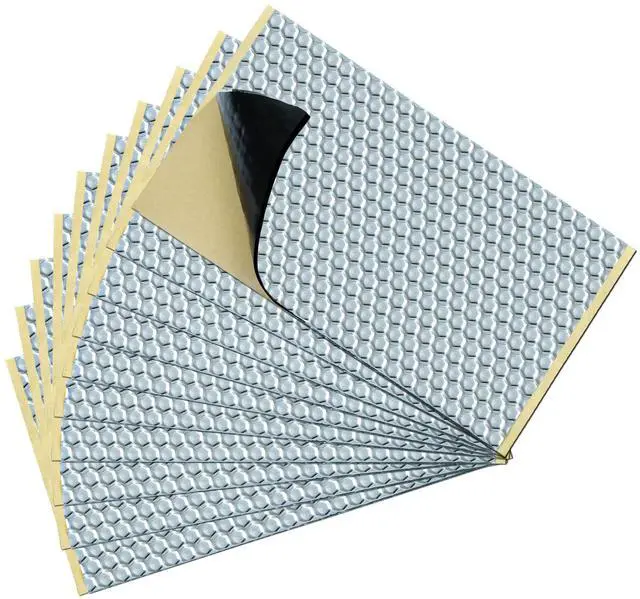 Main image of Vibration Damping Mat, 10 pcs 15.7 x 9 x 0.08 Inches Self-Adhesive Sound Deadening Sheets, Aluminum Foil Noise Dampening Panels for Vent, Duct Wrap, Pipes, Engine, Water Pump, Audio, Car