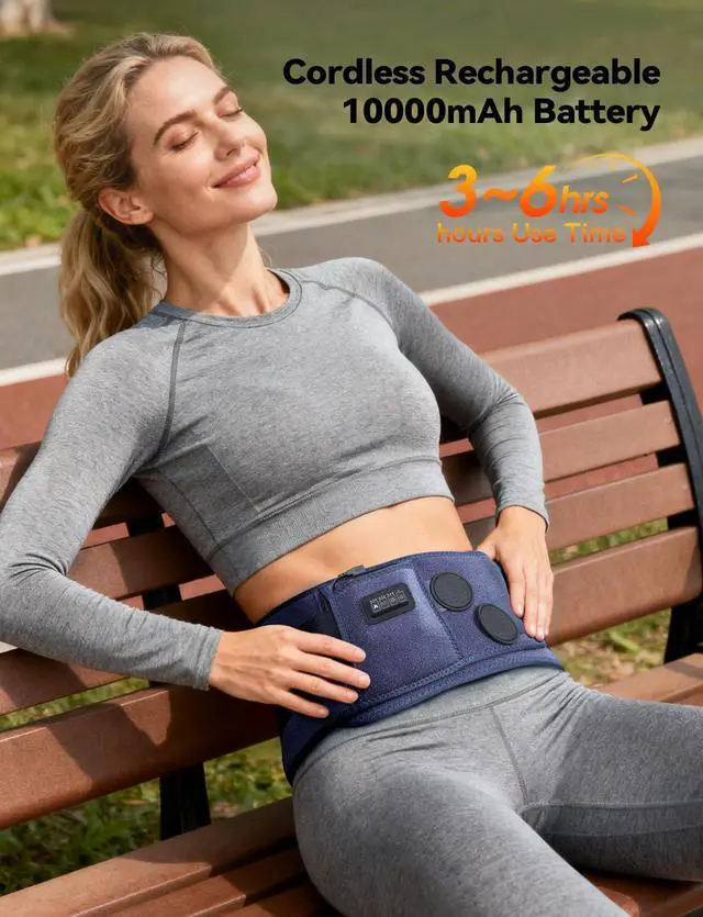 Alt view image 2 of 7 - 10000mAh Cordless Heating Pad for Back Pain Relief, Rechargeable Wearable Back Massager with 3 Heat, 5 Vibration & Timer, Portable Heating Pad for Daily Comfort Anywhere, Gifts for Women Men Mom Dad