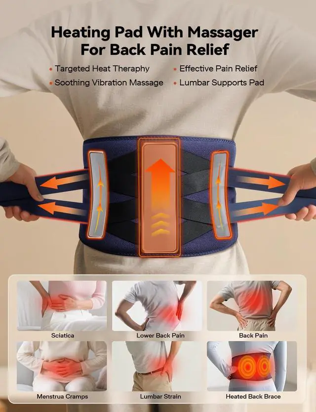Alt view image 4 of 7 - 10000mAh Cordless Heating Pad for Back Pain Relief, Rechargeable Wearable Back Massager with 3 Heat, 5 Vibration & Timer, Portable Heating Pad for Daily Comfort Anywhere, Gifts for Women Men Mom Dad