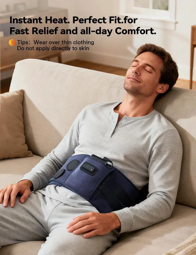 Alt view image 6 of 7 - 10000mAh Cordless Heating Pad for Back Pain Relief, Rechargeable Wearable Back Massager with 3 Heat, 5 Vibration & Timer, Portable Heating Pad for Daily Comfort Anywhere, Gifts for Women Men Mom Dad