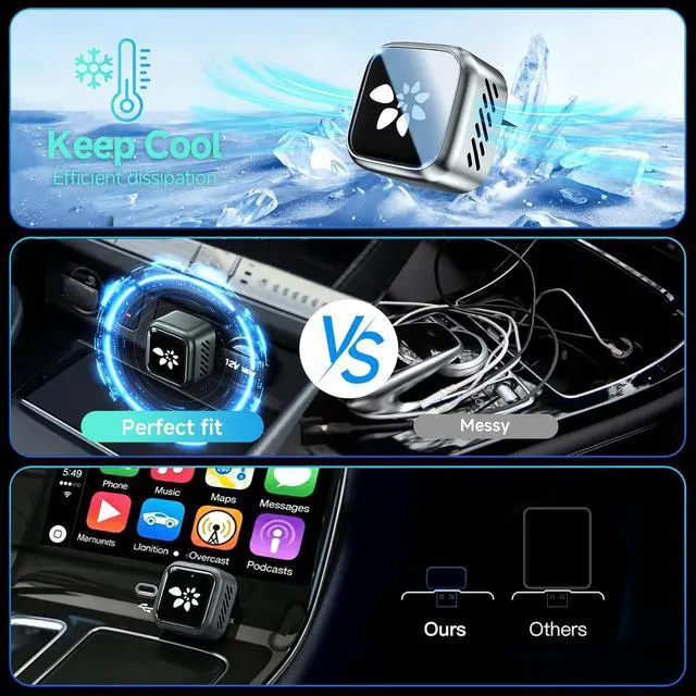 Alt view image 4 of 7 - 2026 Upgraded Wireless CarPlay Adapter, 2-in-1 Mini CarPlay Adapter for iPhone & Android, 3 Second Auto Stable Connection with Zero Latency, Plug & Play for 2016+ Cars with USB-A/USB-C Ports
