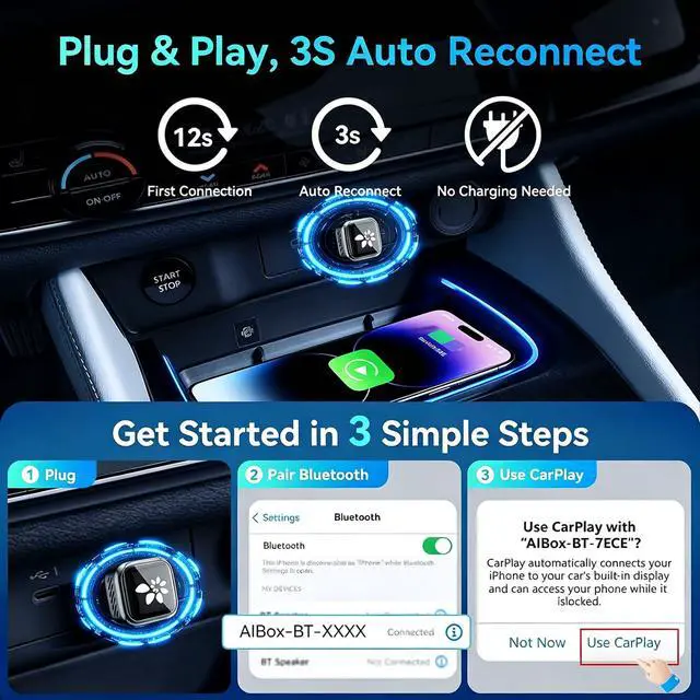 Alt view image 5 of 7 - 2026 Upgraded Wireless CarPlay Adapter, 2-in-1 Mini CarPlay Adapter for iPhone & Android, 3 Second Auto Stable Connection with Zero Latency, Plug & Play for 2016+ Cars with USB-A/USB-C Ports
