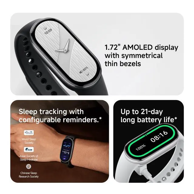 Alt view image 3 of 7 - Mi Smart Watch Band 10, 5ATM Waterproof Fitness Step Tracker Sports Digital Smart Watch Health Band for Men Women, 1.72" AMOLED Display, 150+ Sports Modes 24/7 Sleep Monitor (Black)