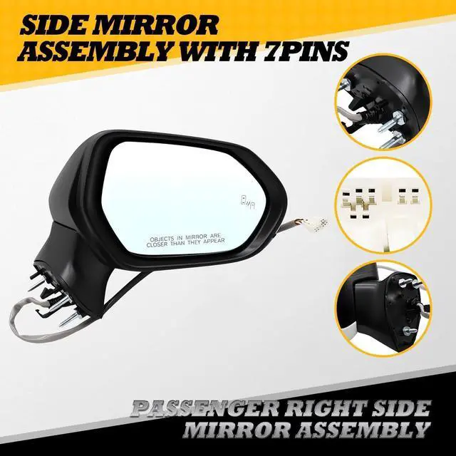 Alt view image 2 of 7 - Right Passenger Side Mirror Assembly Compatible with Camry 2018-2024 Heated Turn Signal Blind Spot Monitoring Power Glass White 8791006840 (7Pins)