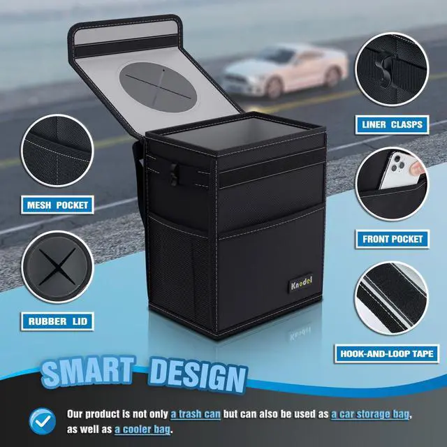 Alt view image 3 of 6 - 2 Gallon Black Leak-Proof Waterproof Car Trash Can with Lid