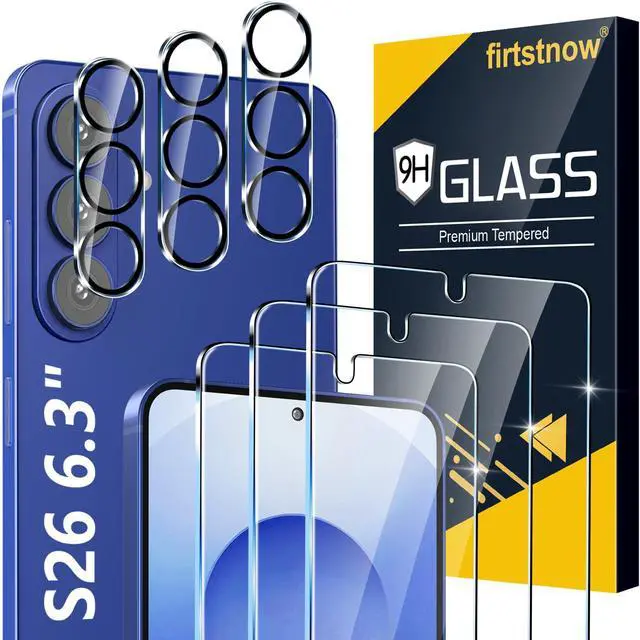 Main image of 3 Pack for Samsung Galaxy S26 Screen Protector Tempered Glass + 3 Pack Camera Lens Protector, Military Grade Shatterproof, 9H Hardness, Fingerprint Unlock, HD Clear Case Friendly 6.3 Inch