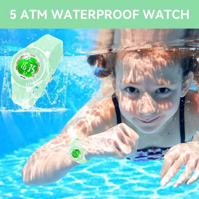 Alt view image 2 of 7 - Digital Kids Watch with 7 Color Lights 50M Waterproof,Alarm,Stopwatch,Soft Strap,Children Gifts Sports Watch for Boys Girls 5-12 Years(Green)