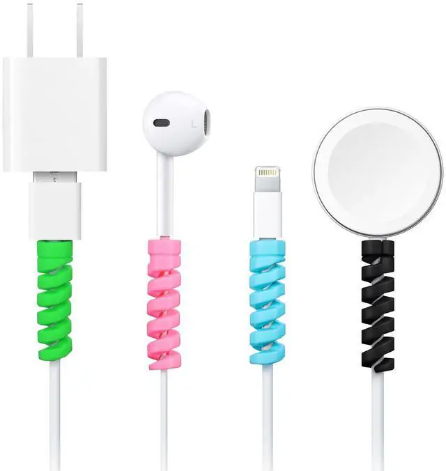 Alt view image 2 of 7 - 24 Pcs Charger Cable Protector,Silicone Flexible Cable Saver,Spiral USB Mouse Wire Protector for Headphone Laptop Earphone Cell Phone Wrap Accessories (Black,Pink,Blue,Green)