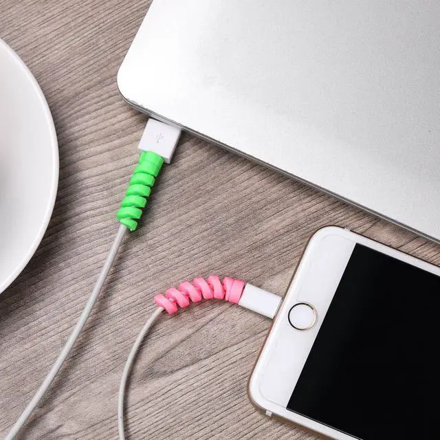 Alt view image 3 of 7 - 24 Pcs Charger Cable Protector,Silicone Flexible Cable Saver,Spiral USB Mouse Wire Protector for Headphone Laptop Earphone Cell Phone Wrap Accessories (Black,Pink,Blue,Green)