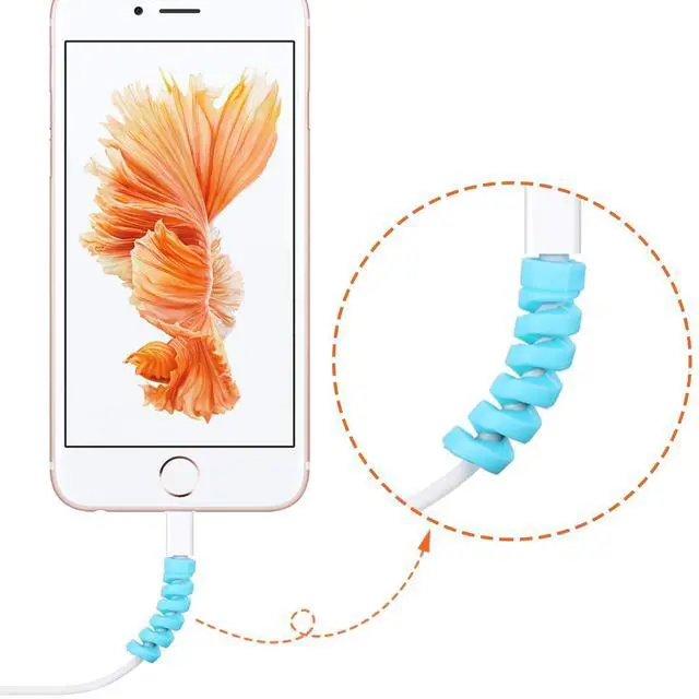 Alt view image 7 of 7 - 24 Pcs Charger Cable Protector,Silicone Flexible Cable Saver,Spiral USB Mouse Wire Protector for Headphone Laptop Earphone Cell Phone Wrap Accessories (Black,Pink,Blue,Green)