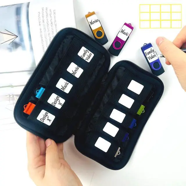 Alt view image 2 of 7 - 10 Slots Neoprene USB Flash Drive Case with 20 Identification Labels,Anti-Static Thumb Drive Organizer Bag, Slim Portable Memory Stick Storage Pouch for Travel, Office & Home, Black