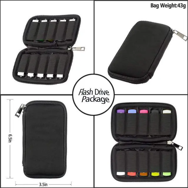 Alt view image 4 of 7 - 10 Slots Neoprene USB Flash Drive Case with 20 Identification Labels,Anti-Static Thumb Drive Organizer Bag, Slim Portable Memory Stick Storage Pouch for Travel, Office & Home, Black