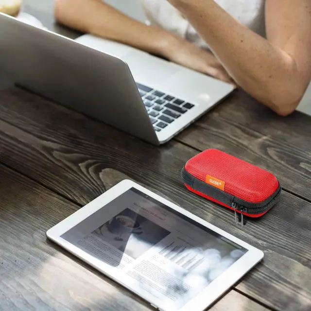 Alt view image 5 of 7 - Red Rectangle Small EVA Case - Portable Protection Hard Shell Exterior Lightweight Universal Zipper Pouch Carrying Bag for Earbud, Headset, Charger, Airpods, iPod, USB Cable, MP3, Key, Change Purse