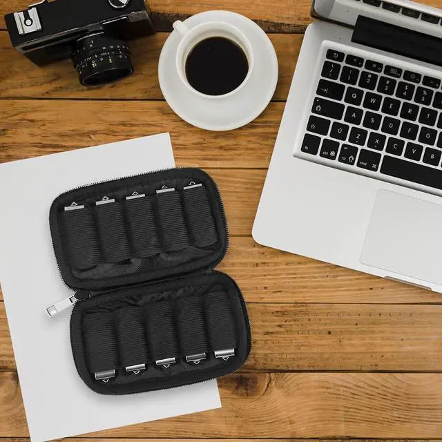 Alt view image 5 of 7 - 10 Slots Neoprene USB Flash Drive Case with 20 Identification Labels,Anti-Static Thumb Drive Organizer Bag, Slim Portable Memory Stick Storage Pouch for Travel, Office & Home, Black