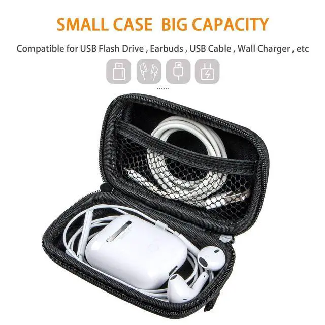 Alt view image 2 of 7 - Red Rectangle Small EVA Case - Portable Protection Hard Shell Exterior Lightweight Universal Zipper Pouch Carrying Bag for Earbud, Headset, Charger, Airpods, iPod, USB Cable, MP3, Key, Change Purse