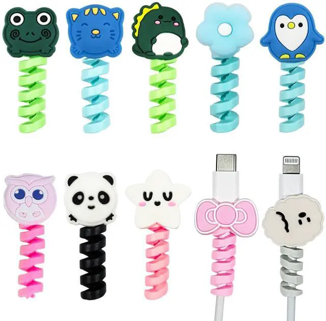 Main image of 10 PCS Cartoon Silicone Charger Cable Protector Mobile Phone Charger End Cord Colorful Cute Savers for Most Cellphone Data Lines Charger Cord Management Protector
