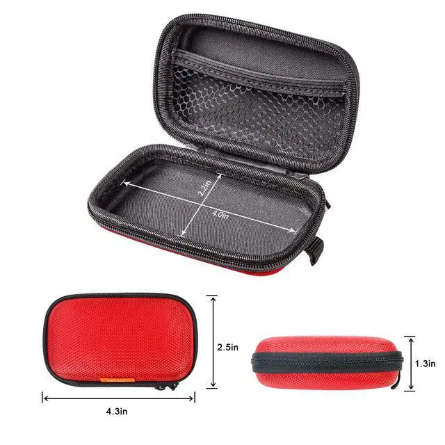 Alt view image 4 of 7 - Red Rectangle Small EVA Case - Portable Protection Hard Shell Exterior Lightweight Universal Zipper Pouch Carrying Bag for Earbud, Headset, Charger, Airpods, iPod, USB Cable, MP3, Key, Change Purse