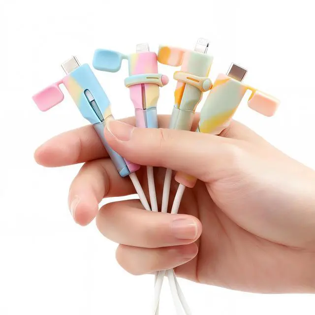 Main image of 4PCS (2 Sets) Charger Cable Protector - Silicone Non-Slip Cord Saver Compatible with Lightning & USB-C Type-C Cables, 2-in-1 Dustproof Organizer and Protection, Multicolor Wire Protector for Home