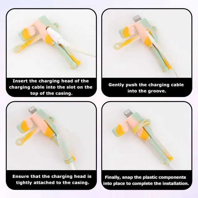 Alt view image 4 of 6 - 4PCS (2 Sets) Charger Cable Protector - Silicone Non-Slip Cord Saver Compatible with Lightning & USB-C Type-C Cables, 2-in-1 Dustproof Organizer and Protection, Multicolor Wire Protector for Home