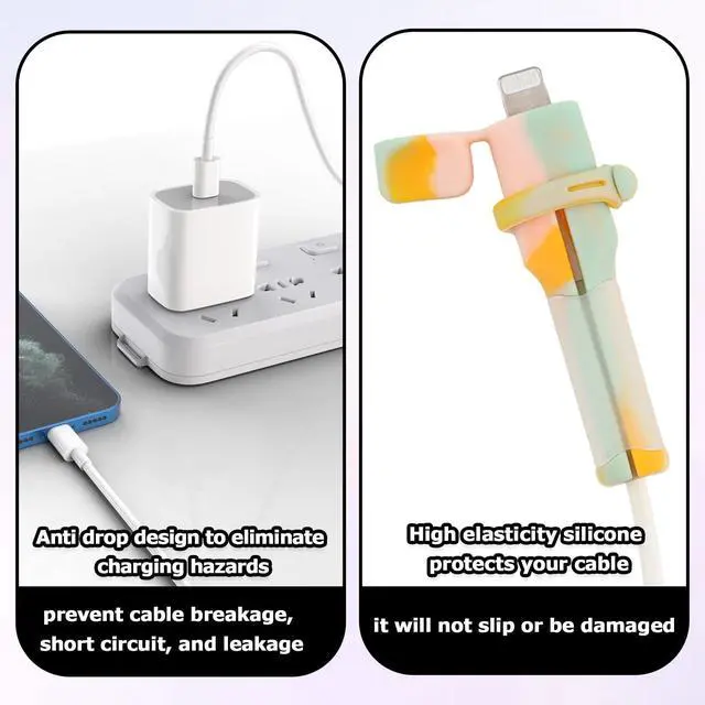 Alt view image 5 of 6 - 4PCS (2 Sets) Charger Cable Protector - Silicone Non-Slip Cord Saver Compatible with Lightning & USB-C Type-C Cables, 2-in-1 Dustproof Organizer and Protection, Multicolor Wire Protector for Home