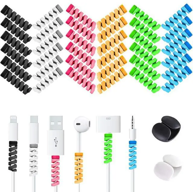 Main image of 36 PCS Cable Protectors for iPhone iPad Charger End Cord Savers with 2 Desk Cable Clips, VIWIEU Spiral USB Wire Protector for Headphone MacBook Laptop Earphone Cell Phone Cute Cable Wrap Accessories
