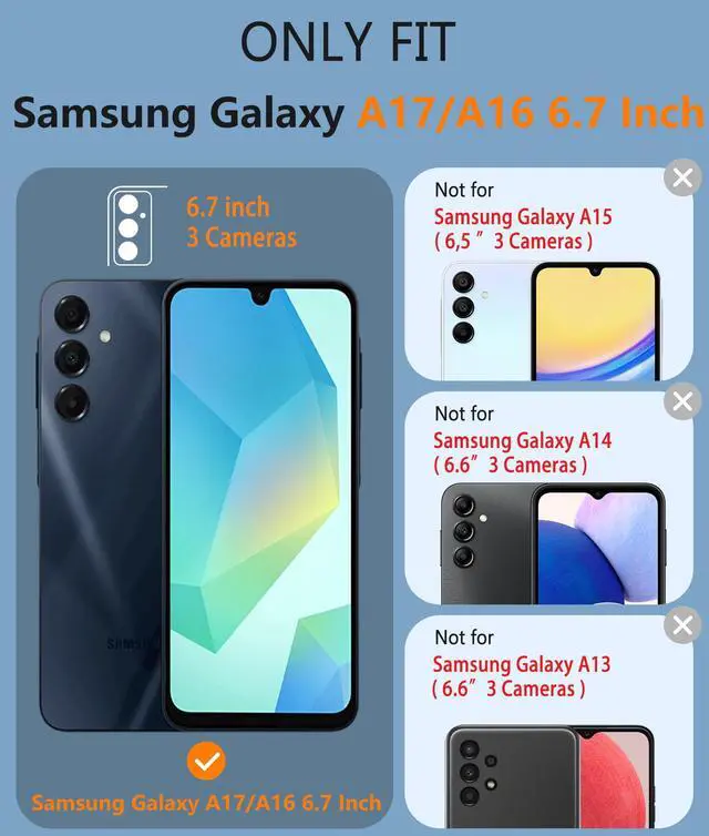 Alt view image 2 of 7 - for Galaxy A17/A16 5G Phone Case - Samsung A17 Military Grade Drop Protection, 14ft Drop Tested, Screen Protector Included, Anti-Slip Matte Textured, TPU+PC Dual Layer Shockproof Cover (Black)