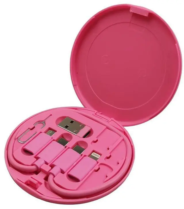 Main image of Multifunctional Data Cable Storage Box Adaptor for USB-C and Micro-USB Devices Universal Data Transfer Cable (Dark Pink)