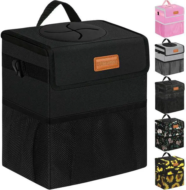 Main image of Car Trash Can Bin for Back Seat Leak Proof, Cute Car Trash Bag Hanging, Vehicle Trash Can for SUV Truck Van, Automotive Garbage Cans Front Seat Black