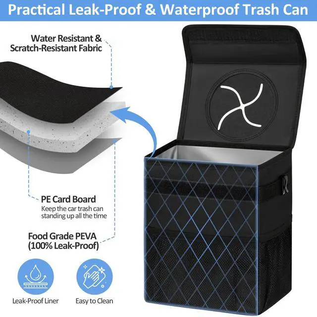 Alt view image 3 of 7 - Car Trash Can Bin for Back Seat Leak Proof, Cute Car Trash Bag Hanging, Vehicle Trash Can for SUV Truck Van, Automotive Garbage Cans Front Seat Black