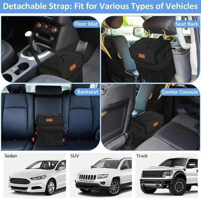 Alt view image 6 of 7 - Car Trash Can Bin for Back Seat Leak Proof, Cute Car Trash Bag Hanging, Vehicle Trash Can for SUV Truck Van, Automotive Garbage Cans Front Seat Black