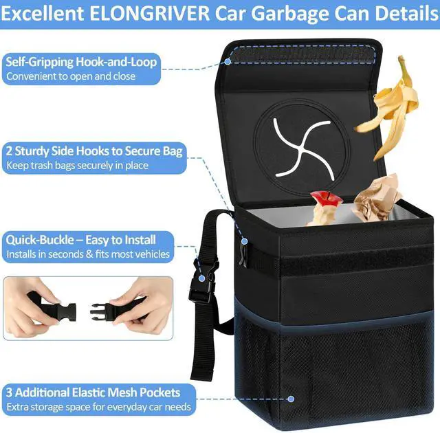 Alt view image 4 of 7 - Car Trash Can Bin for Back Seat Leak Proof, Cute Car Trash Bag Hanging, Vehicle Trash Can for SUV Truck Van, Automotive Garbage Cans Front Seat Black