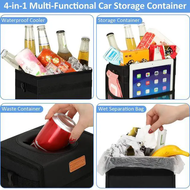 Alt view image 7 of 7 - Car Trash Can Bin for Back Seat Leak Proof, Cute Car Trash Bag Hanging, Vehicle Trash Can for SUV Truck Van, Automotive Garbage Cans Front Seat Black