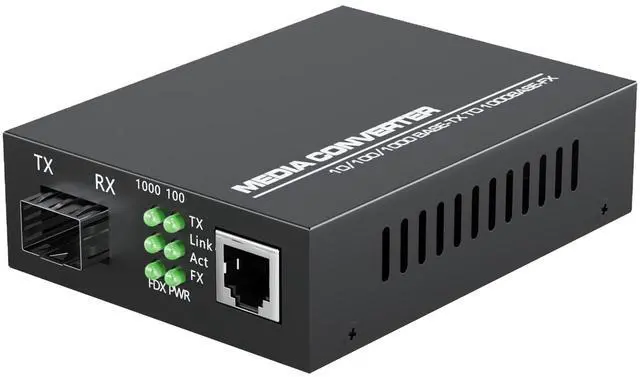 Main image of 1.25G/s Gigabit Single Mode Fiber Optic Modem, SFP to RJ45 Fiber to Ethernet Media Converter, Auto-Negotiation Optical Network Terminal, Plug and Play, Durable Metal Casing