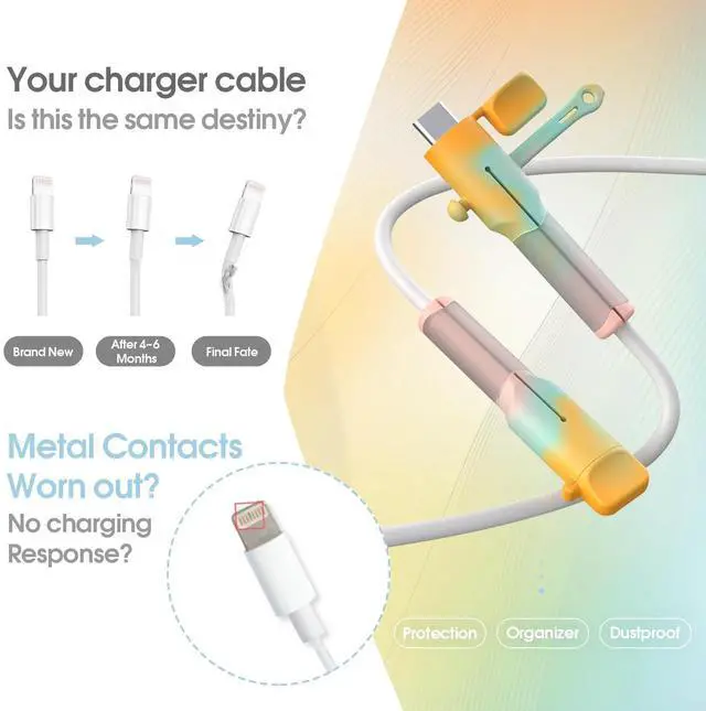 Alt view image 4 of 7 - Silicone Charger Cable Protectors Compatible, 6 Sets Data Cable Protector Cover, Cord Organizer & Dustproof (Type C to USB)