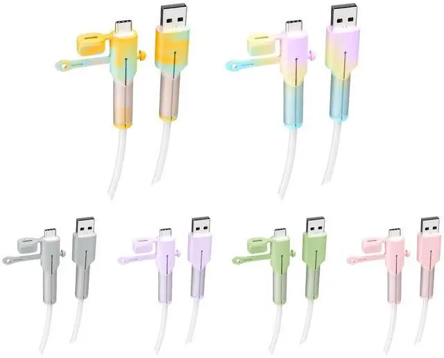 Main image of Silicone Charger Cable Protectors Compatible, 6 Sets Data Cable Protector Cover, Cord Organizer & Dustproof (Type C to USB)