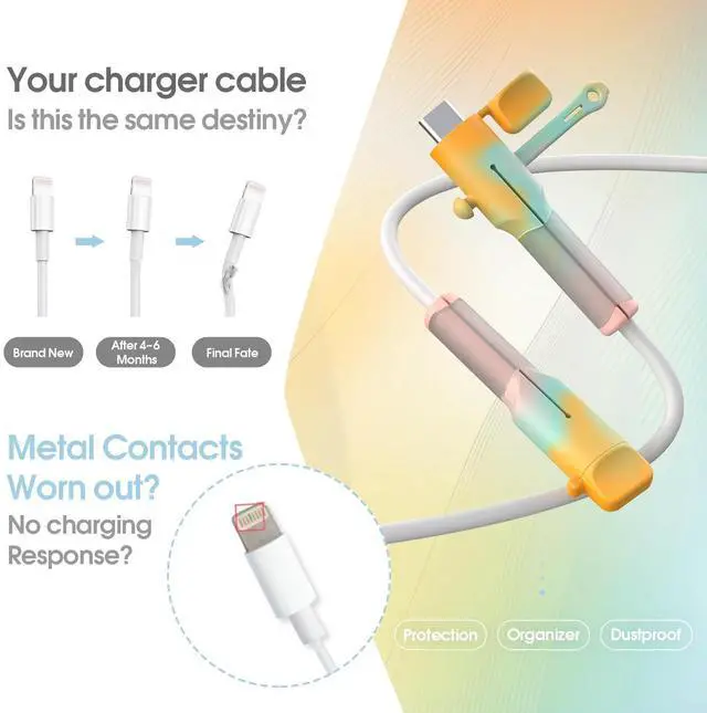 Alt view image 3 of 7 - Silicone Charger Cable Protectors Compatible, 6 Sets Data Cable Protector Cover, Cord Organizer & Dustproof (Type C)