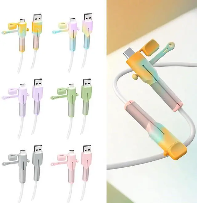 Alt view image 2 of 7 - Silicone Charger Cable Protectors Compatible, 6 Sets Data Cable Protector Cover, Cord Organizer & Dustproof (Type C to USB)