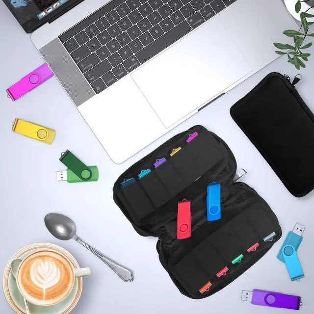 Alt view image 3 of 6 - USB Flash Drive Storage Case, 20 Slots Electronic Organizer, Black Carrying Case with D-Buckle, 7.1 x 3.6 inches