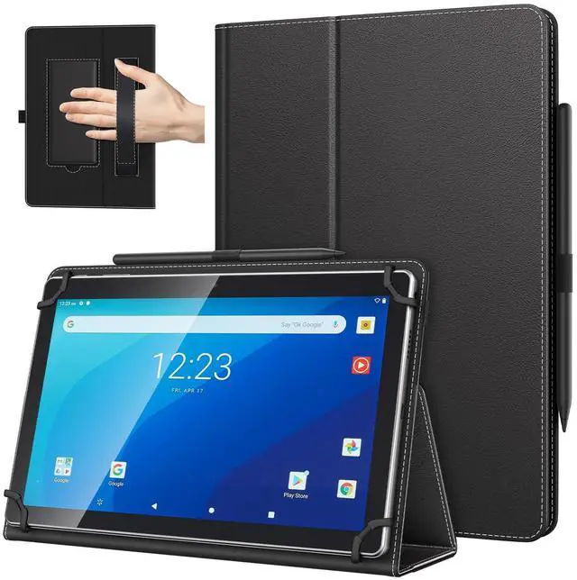 Main image of Universal Case for 10.1 Inch Android Tablet with Pen Loop, Lightweight Folding Stand Cover with Hand Strap for All 9.6"-11" Touchscreen Tablet, Black